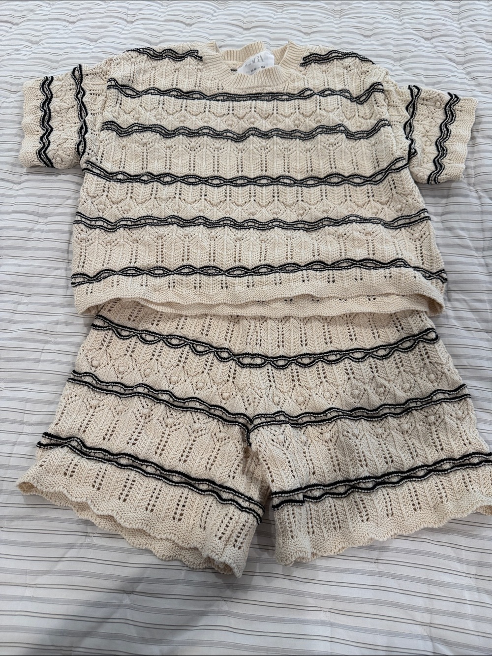 Zara Cream Knit Two-Piece Set with Black Trim